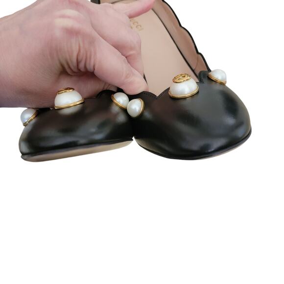 Gucci Willow Pearl GG Logo Black Leather High Heels Pumps 8.5 38.5 432065 - Picture 12 of 15